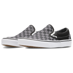 Vans Slip-On Black Pewter Checkerboard White Baskets Unisexes